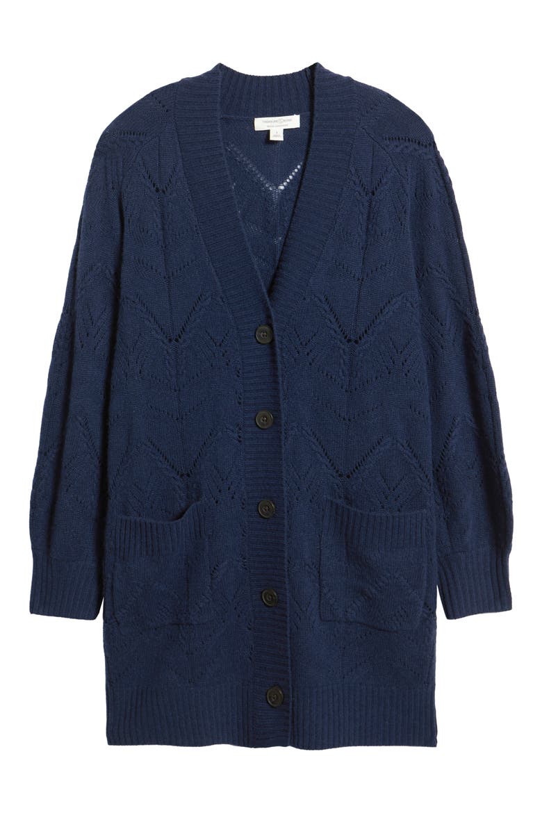 Pointelle Wool & Cashmere Cardigan, Alternate, color, NAVY STILL