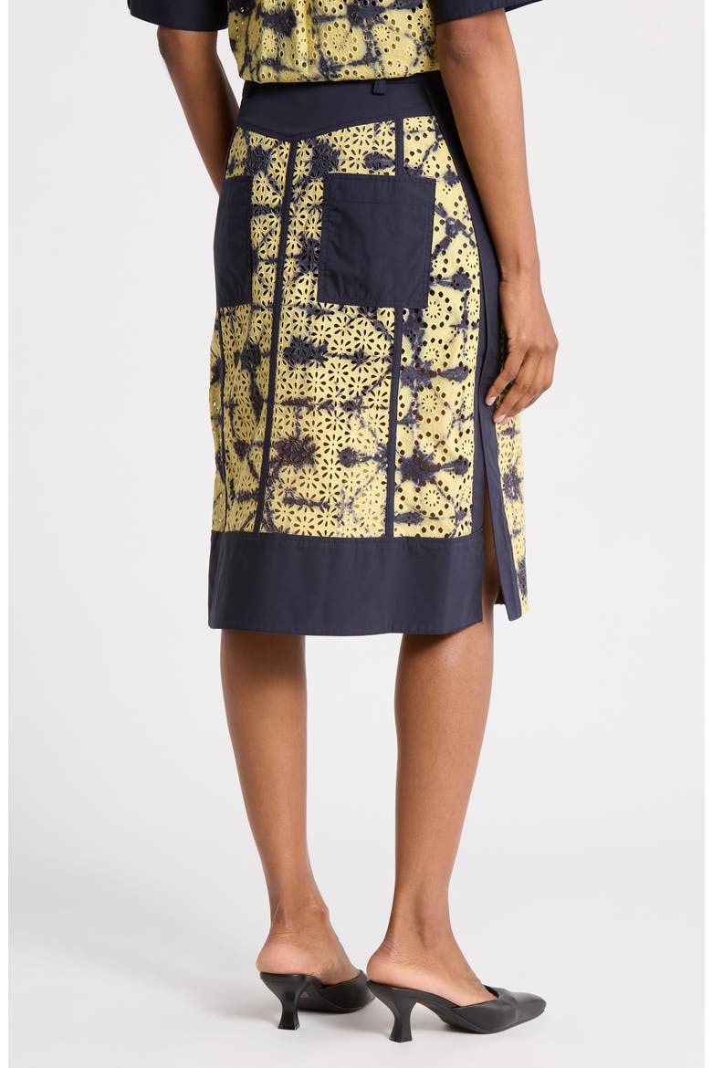 Printed Broderie Anglaise Utility Midi Skirt, Alternate, color, BUTTER-INDIGO MULTI