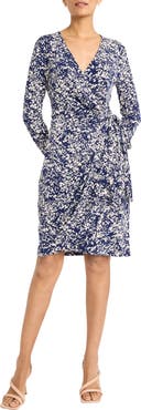 Maggy London Print Long Sleeve Wrap Dress