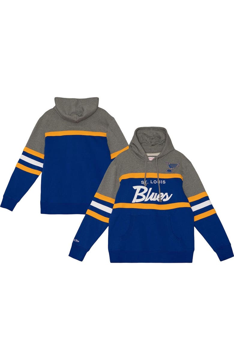 Mitchell & Ness Men's Mitchell & Ness Blue/Heather Gray St. Louis Blues Head Coach Pullover Hoodie, Main, color, 