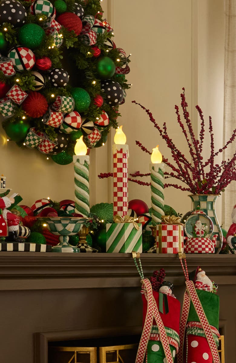 MACKENZIE CHILDS Check It Out Red Illuminated Retro Candle, Alternate, color, Red