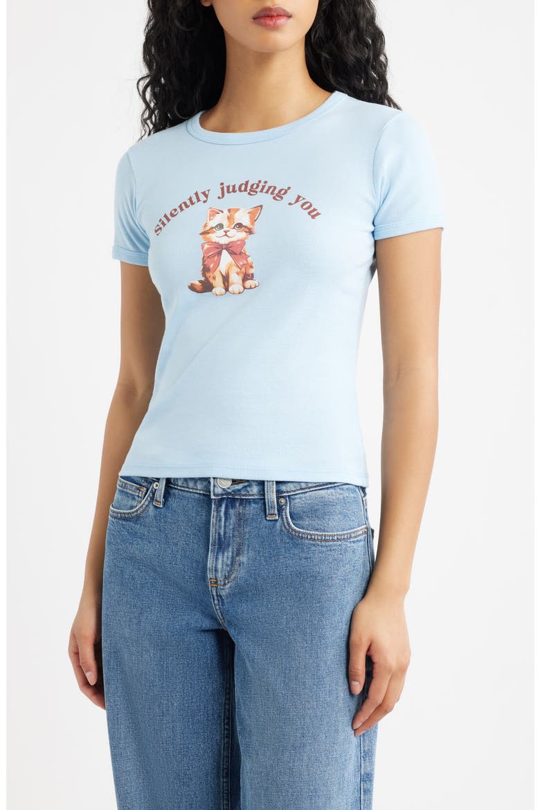 Silently Judging You Graphic Baby Tee, Main, color, LIGHT BLUE
