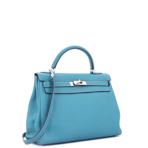Pre-owned Hermes Hermes Kelly Handbag Blue Clemence With Palladium Hardware 32 In Blue