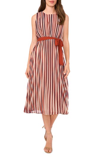 Halogen ® Brandy Stripe Pleated Dress In Brown