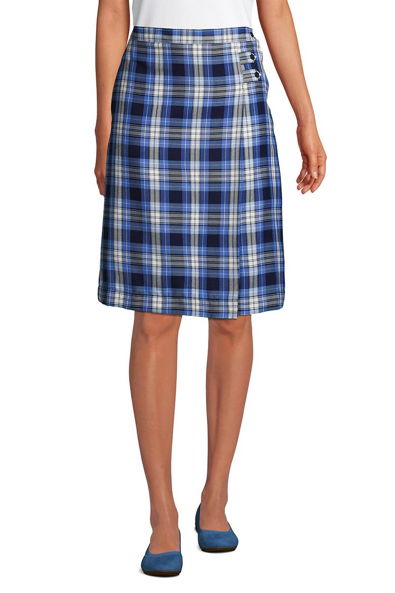School Uniform Young  Plaid A-line Skirt Below the Knee, Main, color, Clear Blue Plaid