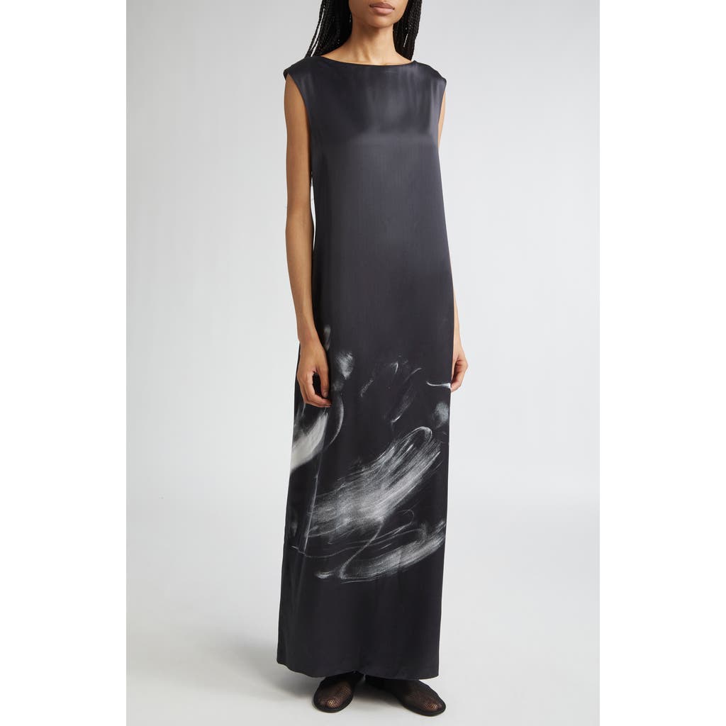 Lafayette 148 New York Charcoal Print Bateau Neck Gown