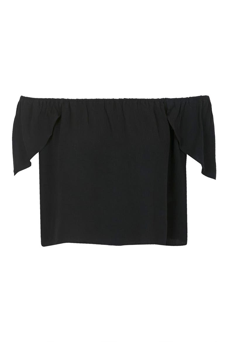 Wrap Back Off the Shoulder Top, Alternate, color, BLACK