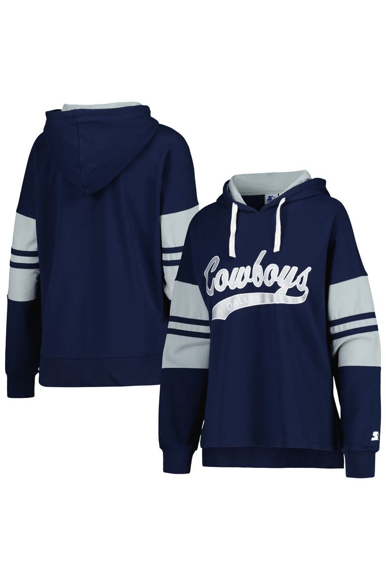 Women's Starter Navy Dallas Cowboys Bump And Run Long Sleeve Hoodie T-Shirt, Main, color, Navy