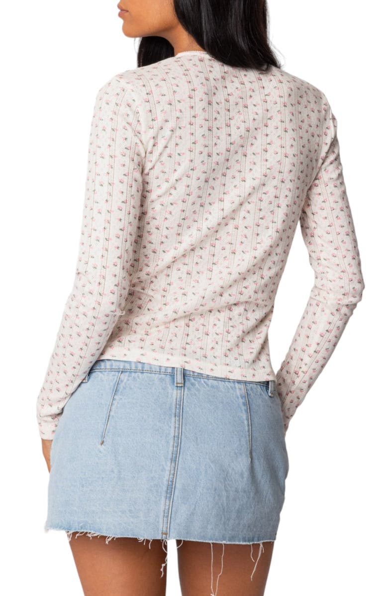 EDIKTED Emery Floral Print Pointelle Top, Alternate, color, Cream
