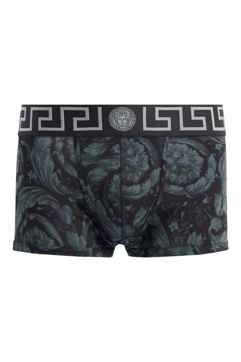 Barocco Stretch Cotton Trunks, Alternate, color, BLACK GREY