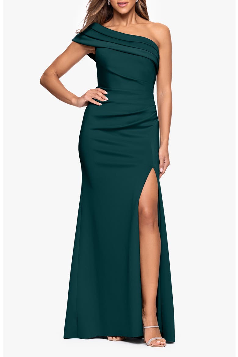 One-Shoulder Knit Gown, Main, color, HUNTER