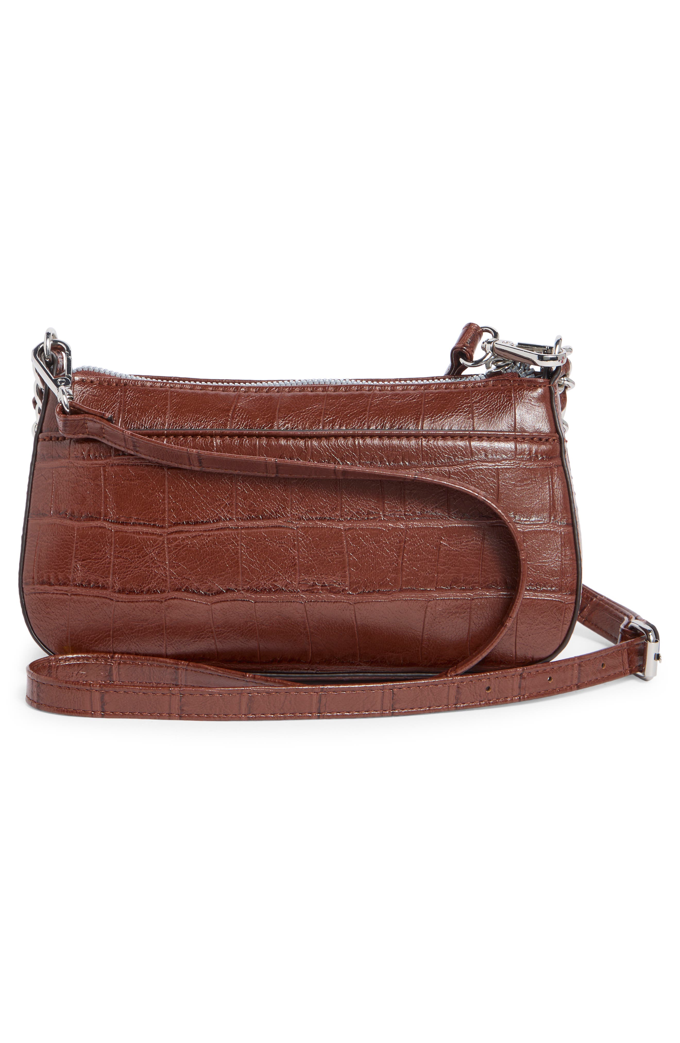 Jace Croc Embossed Faux Leather Shoulder Bag, Alternate, color, MAHOGANY