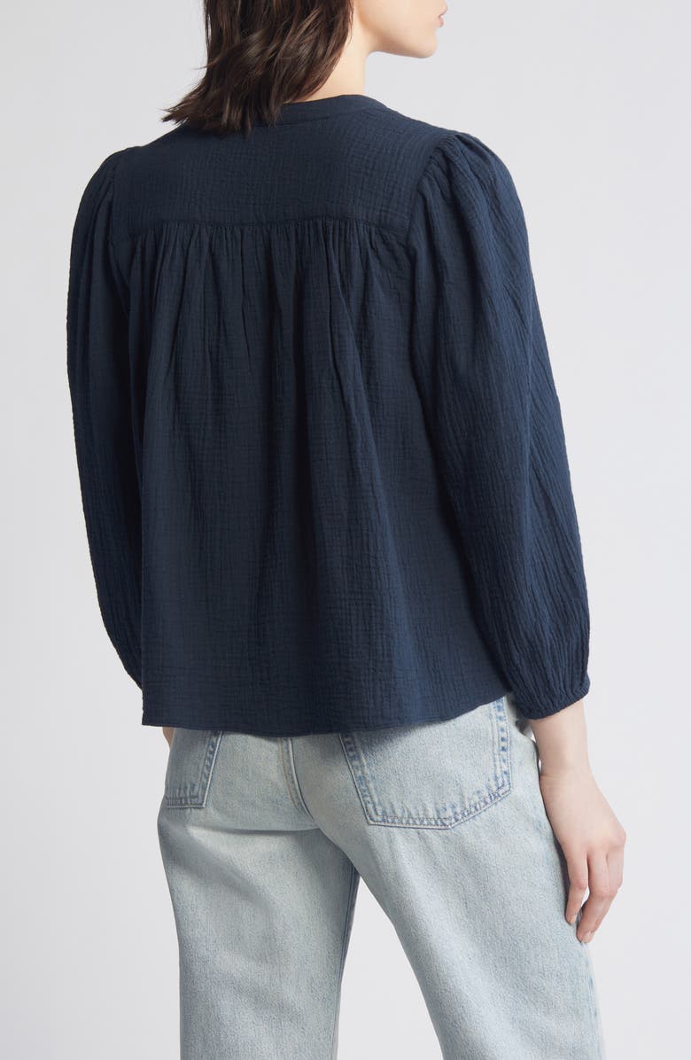 Faherty Finley Long Sleeve Organic Cotton Double Weave Top, Alternate, color, Navy