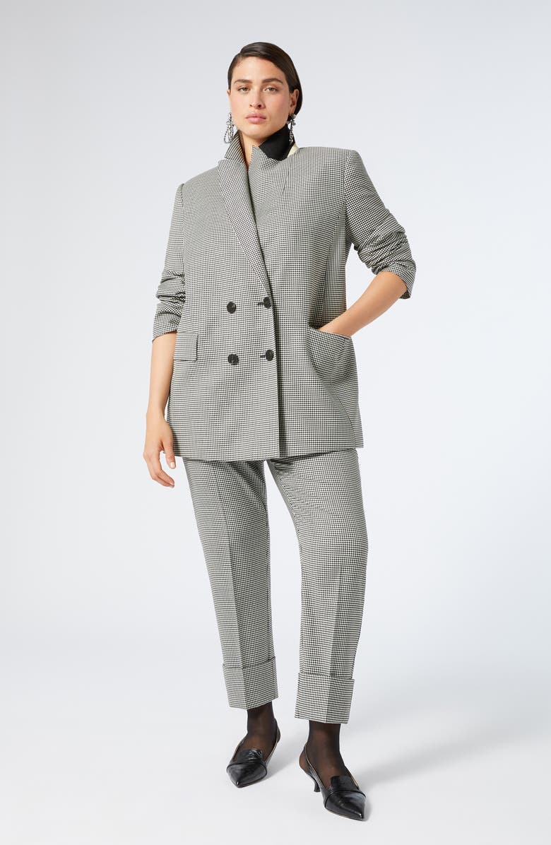 Marina Rinaldi Houndstooth Stretch Virgin Wool Cuff Pants, Alternate, color, Black/ White