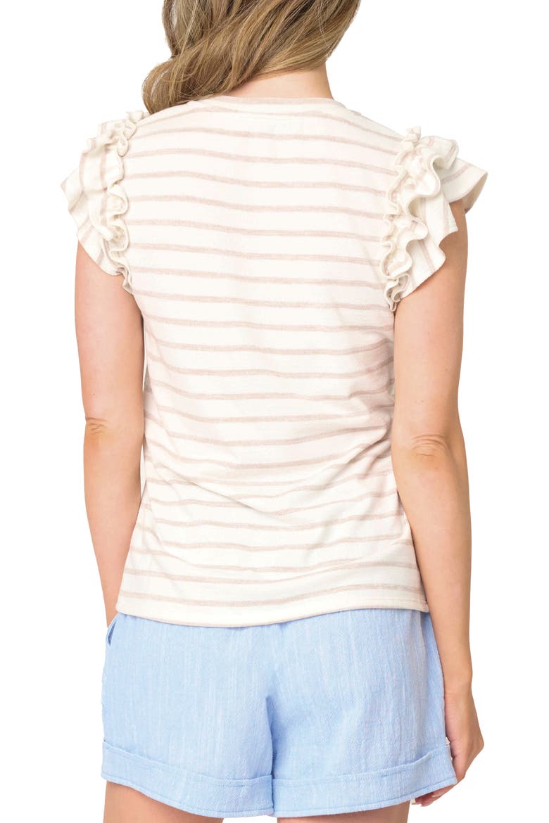 Butterfly Stripe Ruffle Cap Sleeve Top, Alternate, color, WHEAT STRIPE
