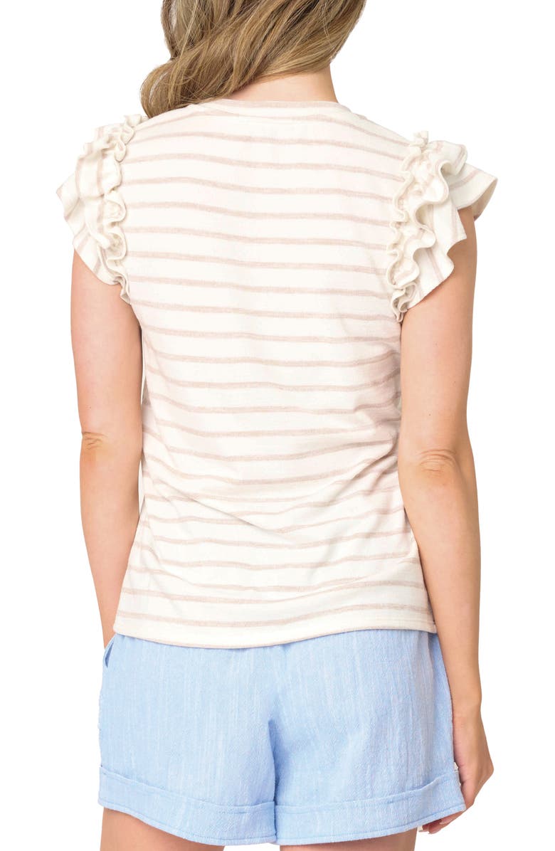 GIBSONLOOK Butterfly Stripe Ruffle Cap Sleeve Top, Alternate, color, Oatmeal Stripe