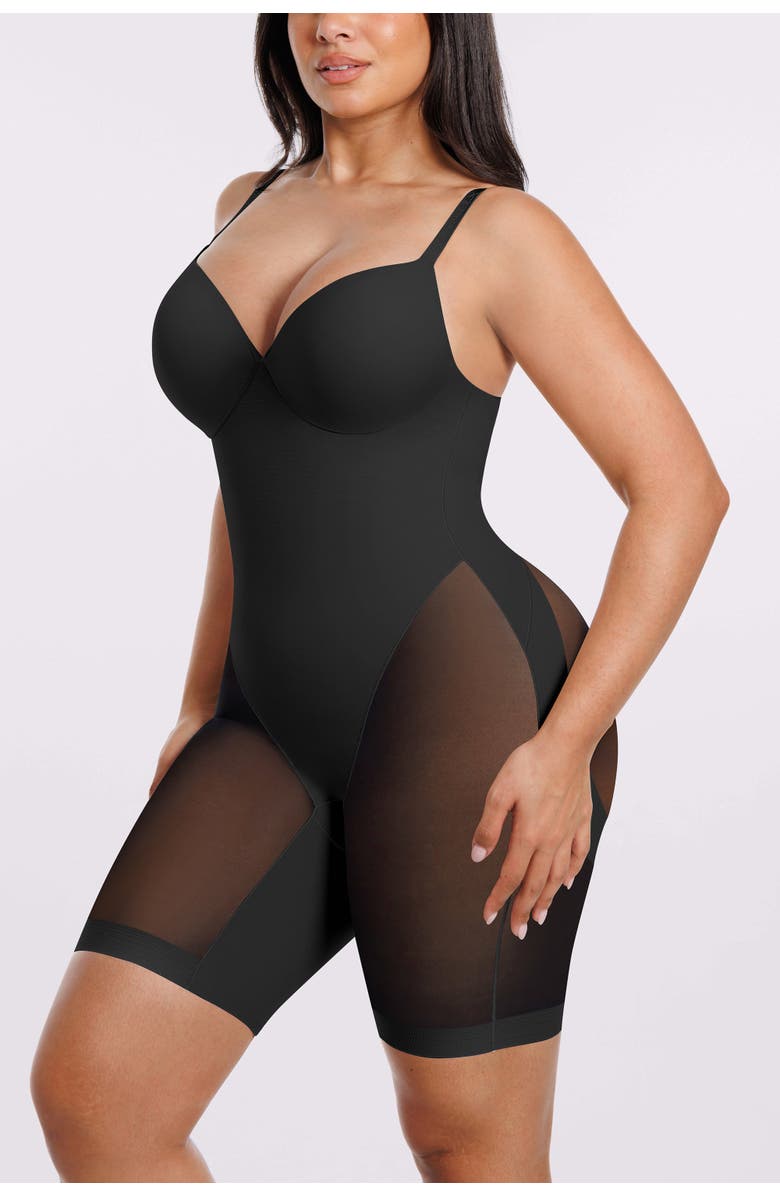 Shapellx Women Body Shaper Low Back Mid-Thigh Bodysuit, Alternate, color, Black
