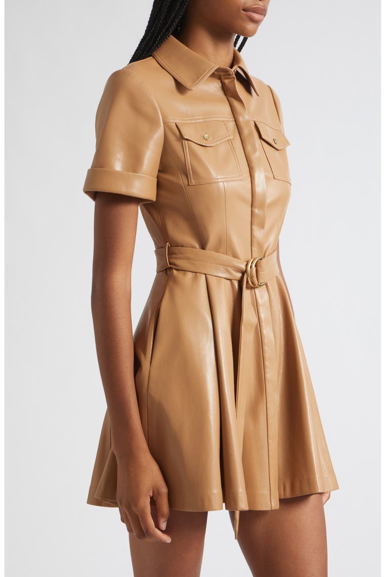 Lucy Faux Leather Mini Shirtdress, Alternate, color, TAN