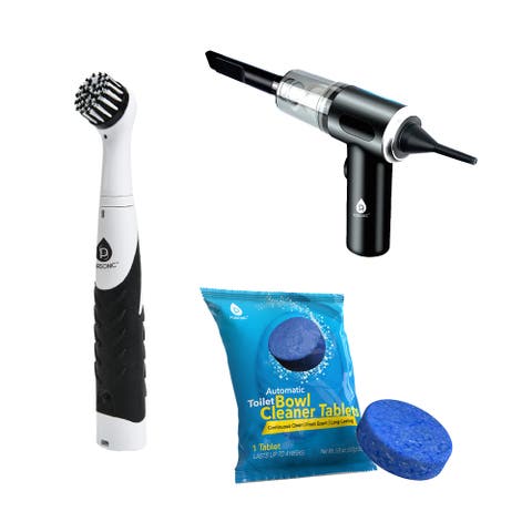 Complete Cleaning Bundle - 2-in-1 Mini Wireless Vacuum & Air Duster + Cordless Power Scrubber Brush + Automatic Toilet Bowl Cleaner Tablets