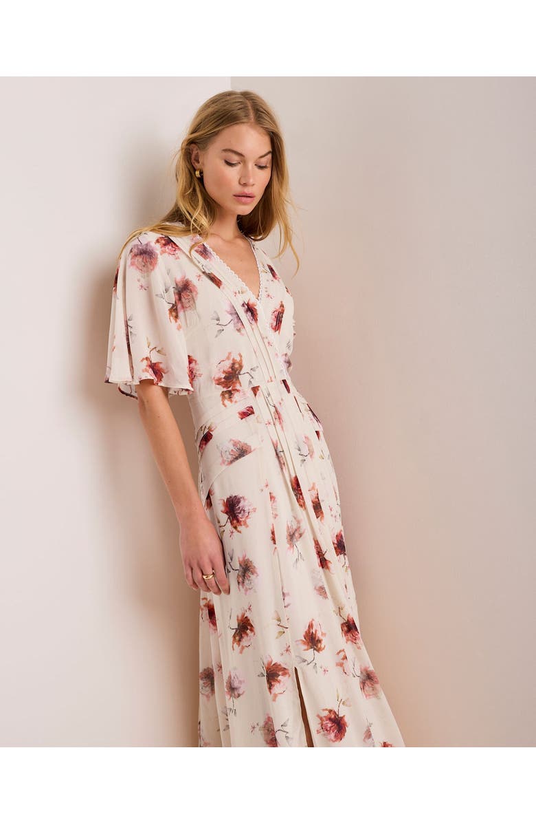 MINT VELVET Soft Bloom Button-Front Midi Dress, Alternate, color, Cream