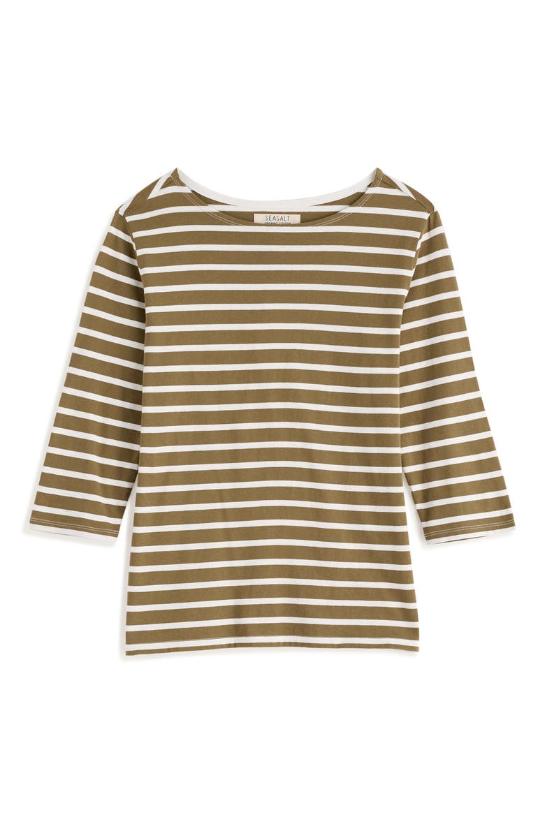 Sailor Striped Organic Cotton Top, Alternate, color, BRETON FERN MOSS CHALK