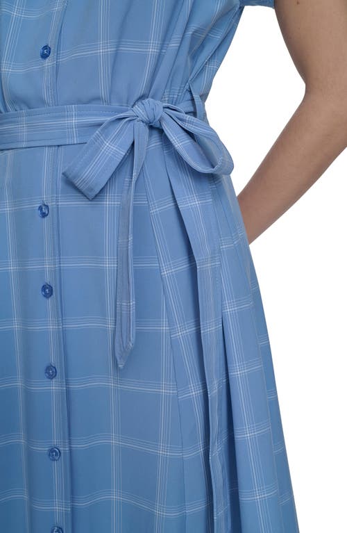 Shop Calvin Klein Windowpane Plaid Cap Sleeve Midi Shirtdress In Bayou White