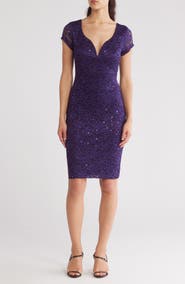 Connected Apparel Sweetheart Neck Sequin Lace Cocktail Dress