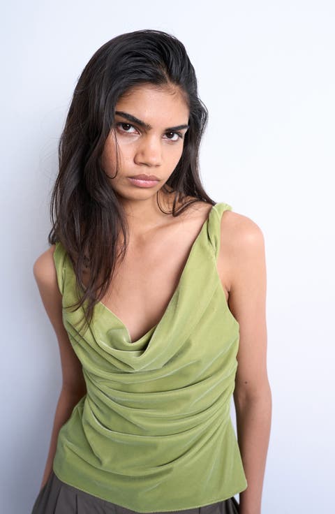 Twist Shoulder Velvet Top