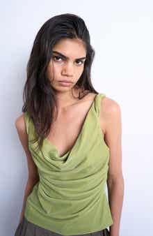 Topshop Twist Shoulder Velvet Top