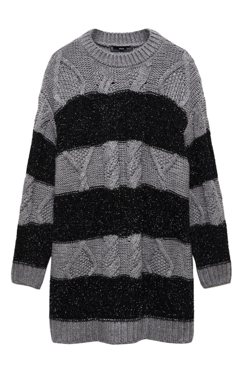 MANGO Metallic Stripe Cable Long Sleeve Sweater Dress, Alternate, color, 