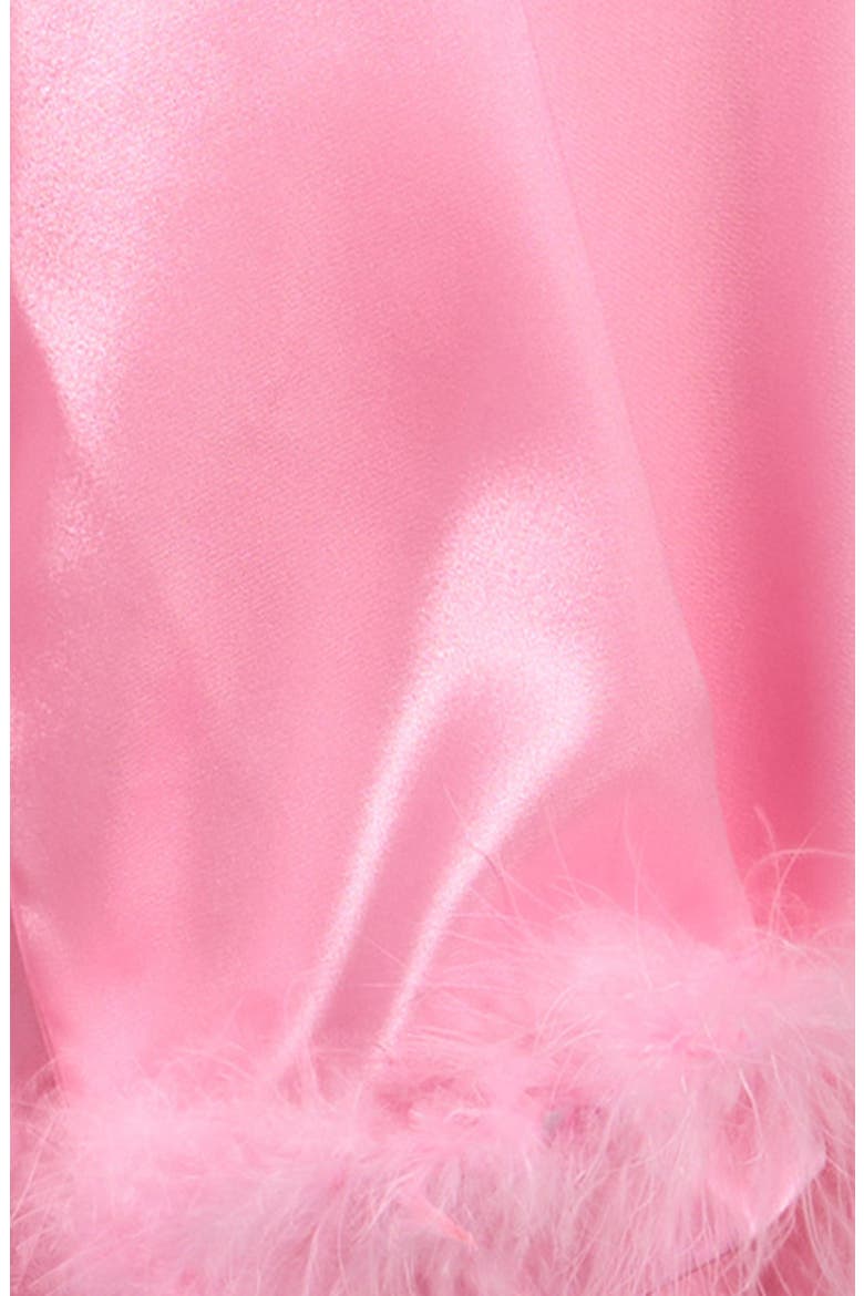 Kids' Faux Fur Trim Satin Pajamas, Alternate, color, BLUSH