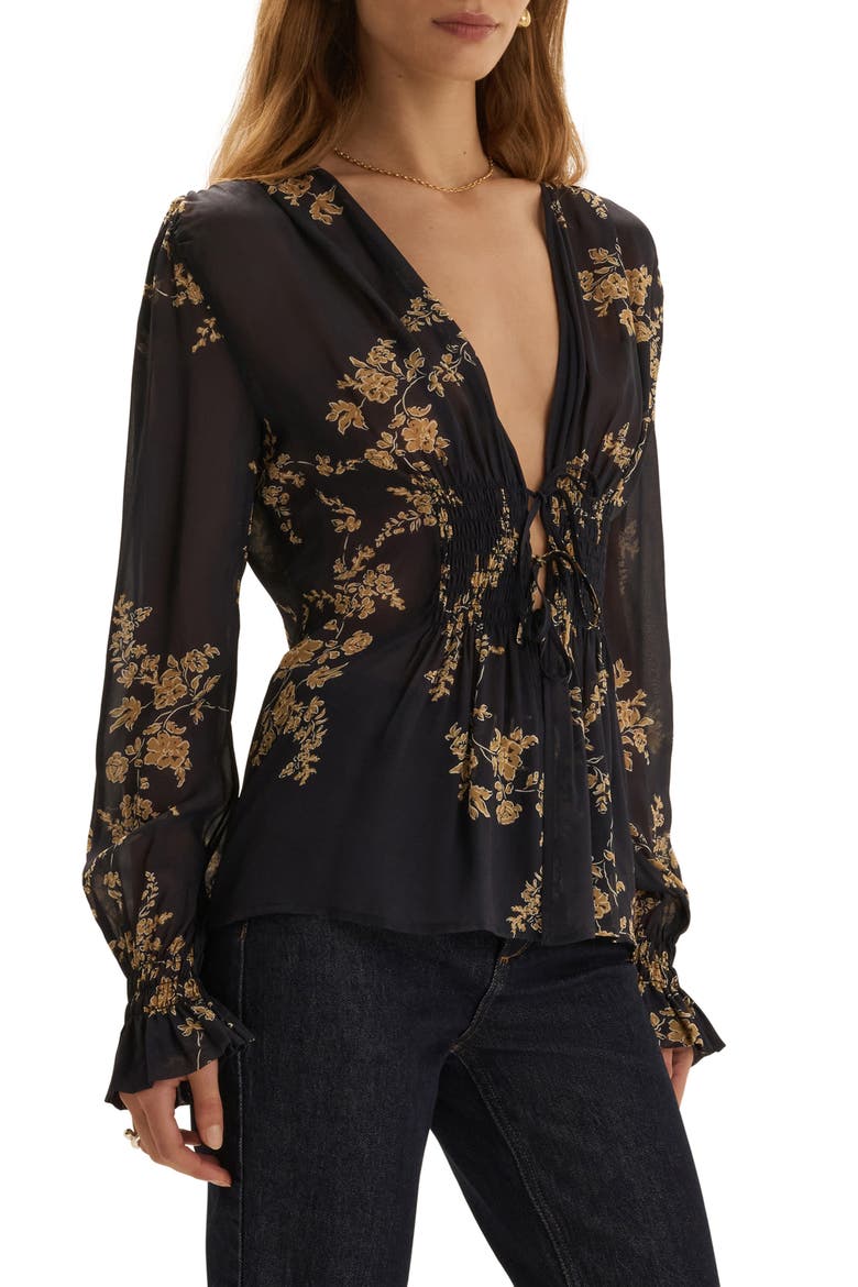 One Last Time Smocked Tie Top, Alternate, color, NAVY VINE FLORAL