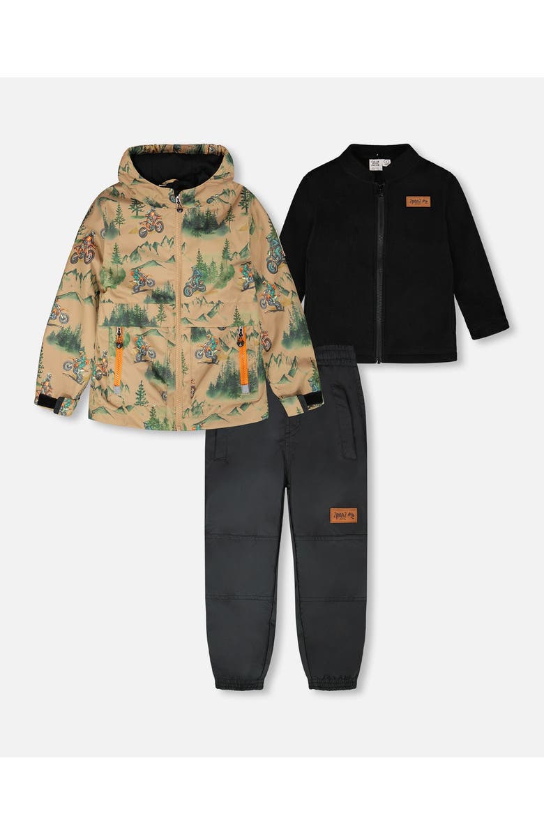 Deux par Deux 3-in-1 Two-Piece Mid-Season Motocross Outerwear Set, Main, color, Brown Printed Motocross
