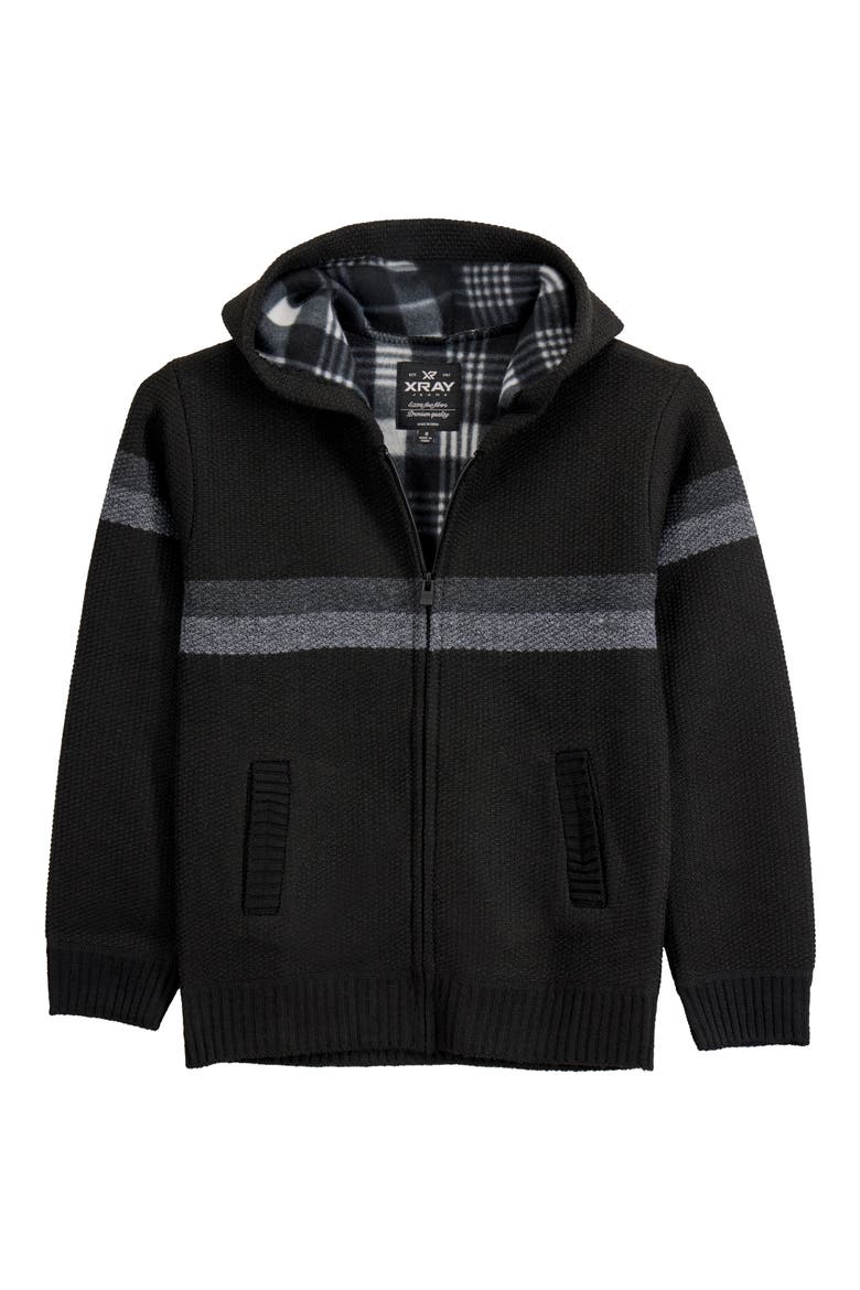 Kids' Stripe Full Zip Hoodie, Main, color, BLACK/CHARCOAL