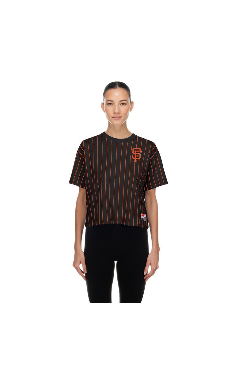 New Era Women's New Era Black San Francisco Giants Throwback Meshback Pinstripe Boxy T-Shirt, Main, color, Black