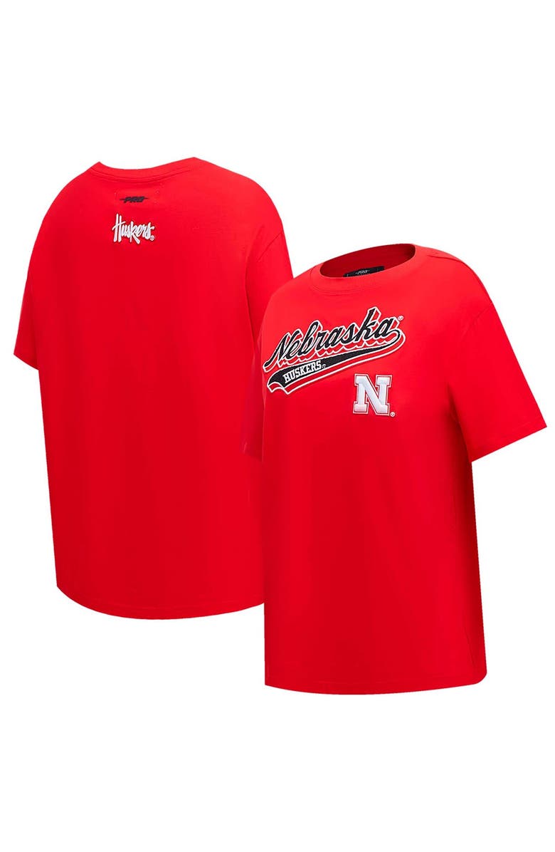 PRO STANDARD Women's Pro Standard Scarlet Nebraska Huskers Script Tail Oversized Boyfriend T-Shirt, Main, color, Scarlet