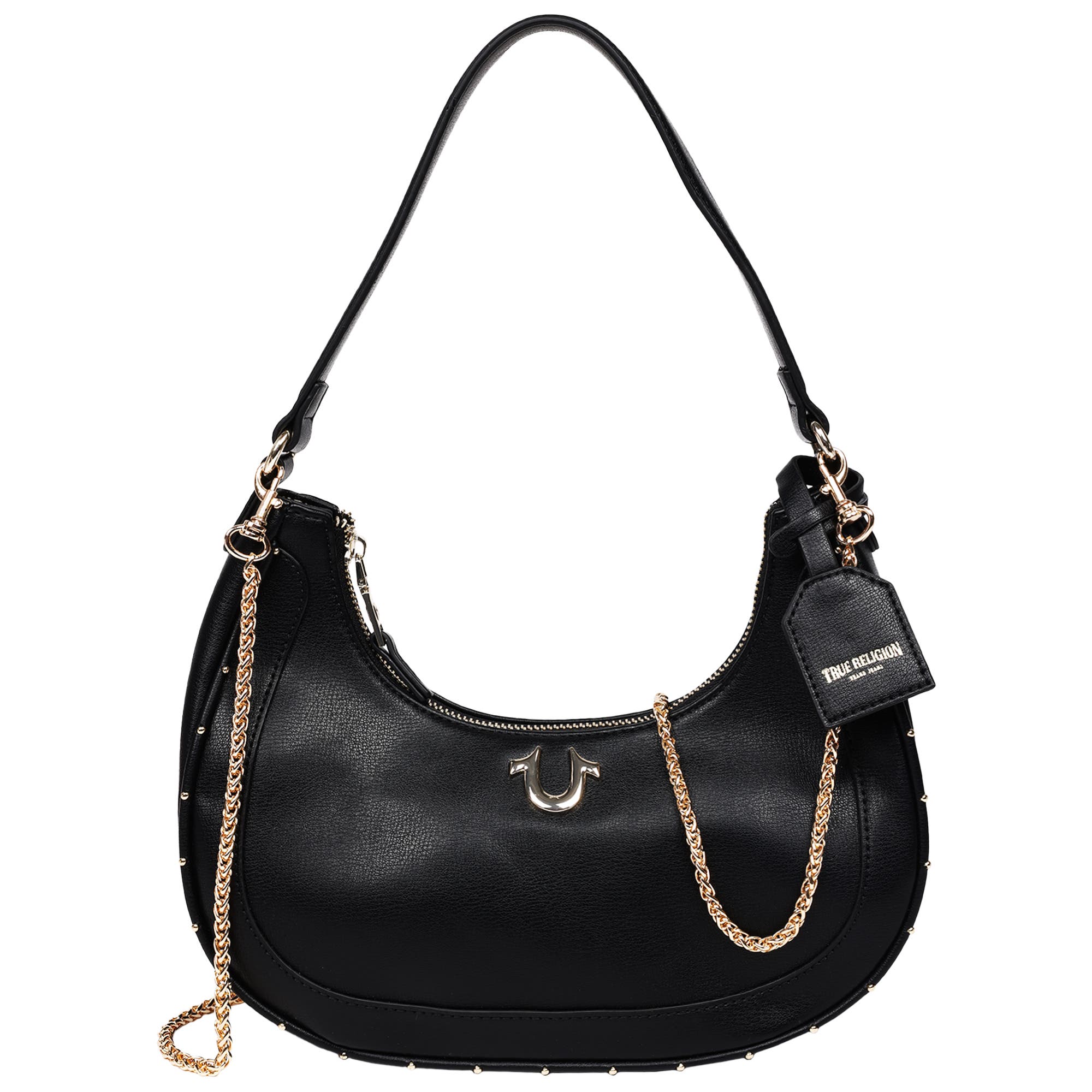 True Religion Zip Top Crescent Hobo Bag, Main, color, Black