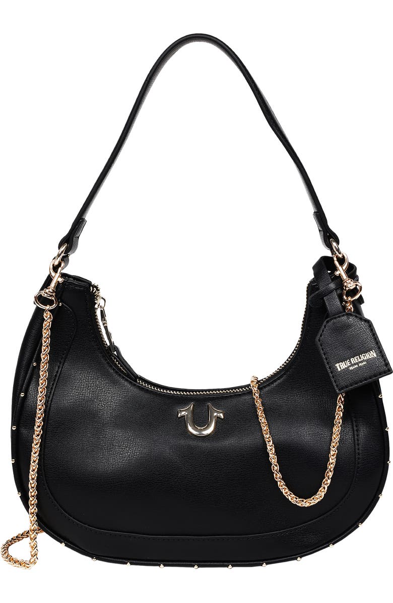 True Religion Zip Top Crescent Hobo Bag, Main, color, Black