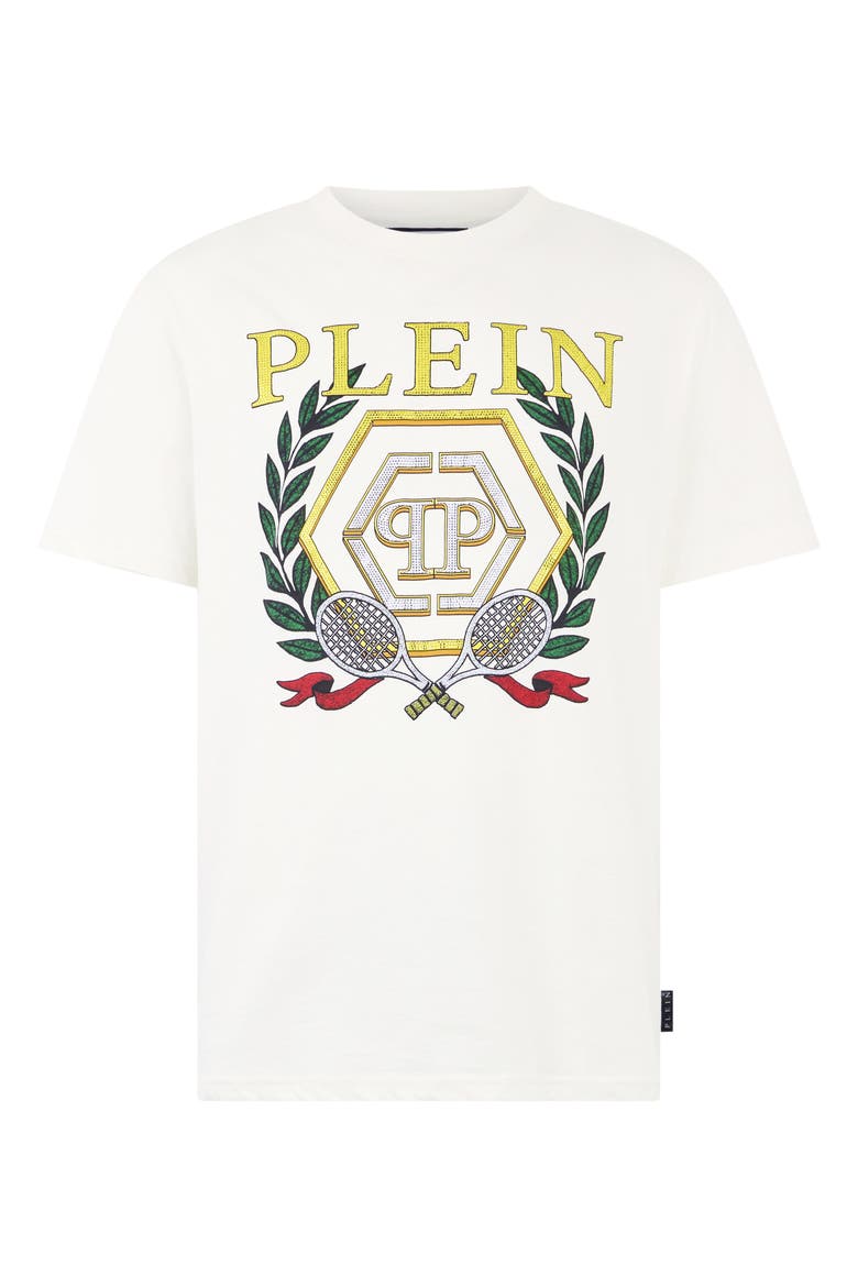 Round Neck T-Shirt Tennis Crest Men, Main, color, OffWhite