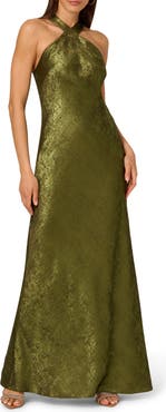 Adrianna Papell Foiled Trumpet Gown