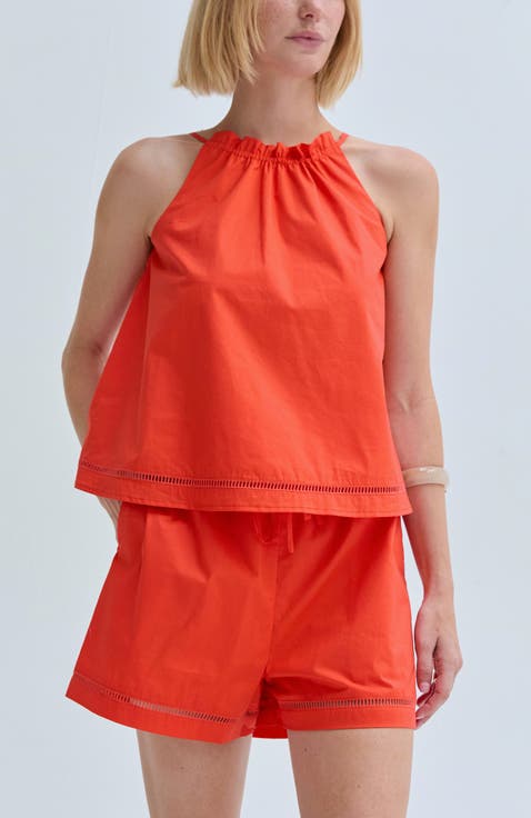 Poplin Lattice Trim Halter Top