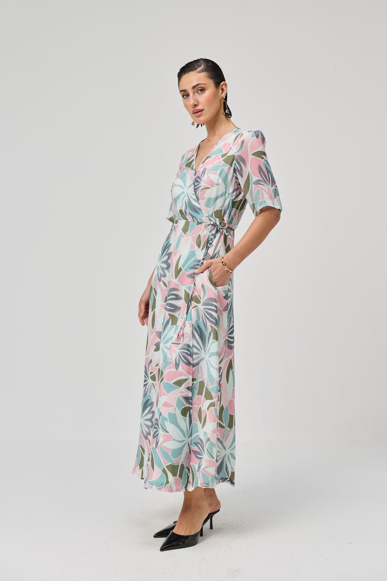 Abstract Floral Wrap Maxi Dress, Alternate, color, Coastal Bloom