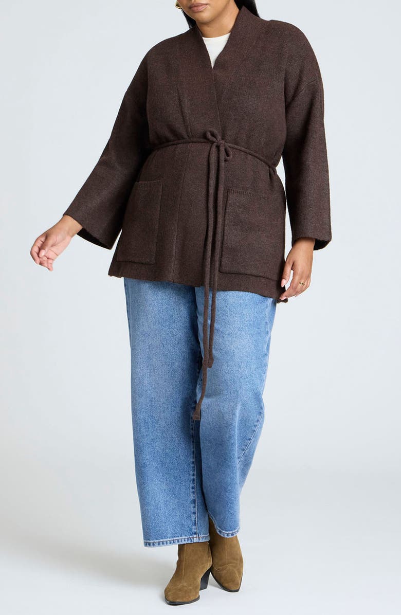 ELOQUII Belted Patch Pocket Cardigan, Alternate, color, 