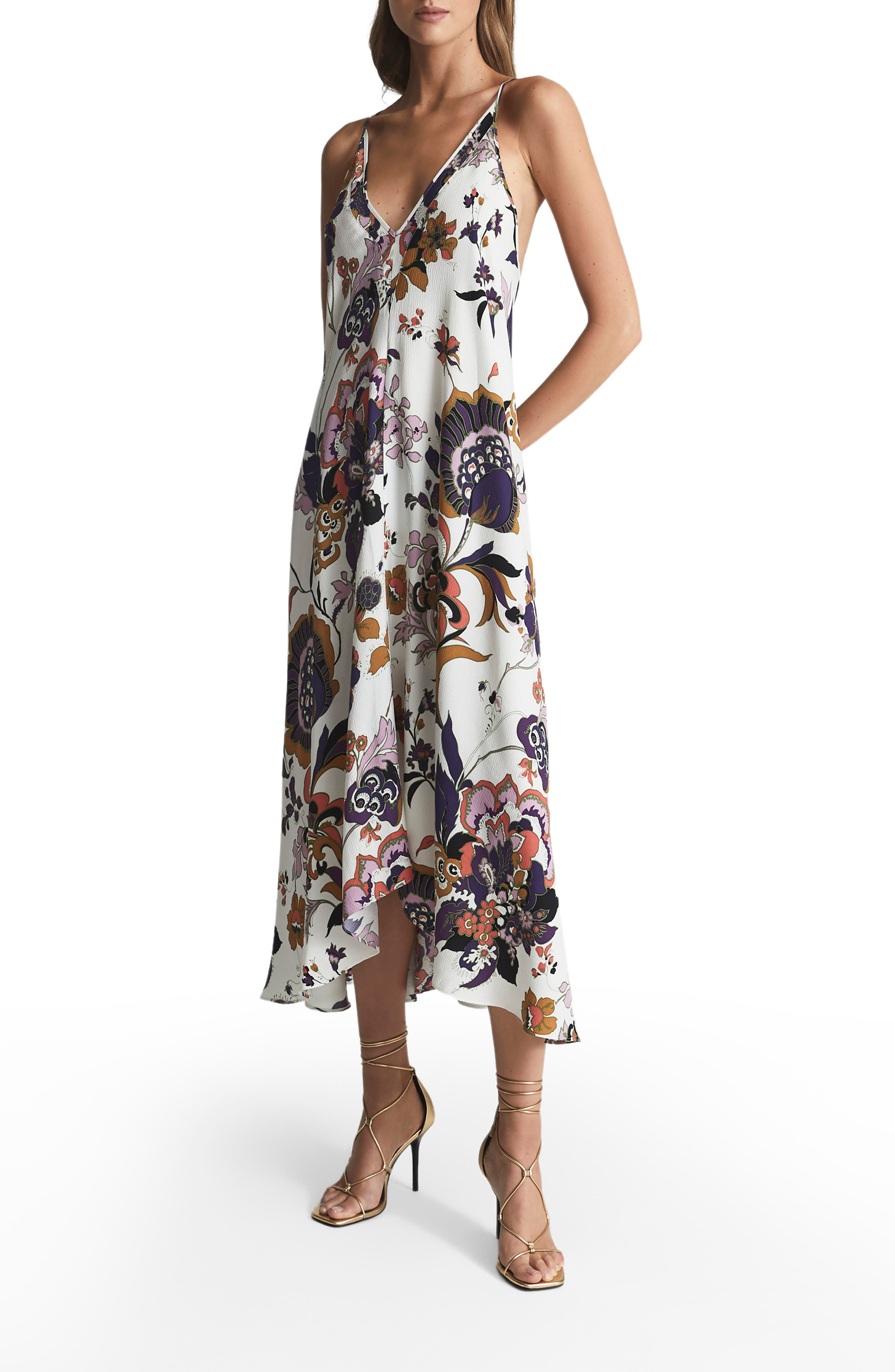 Reiss Mabel Floral Handkerchief Hem Dress