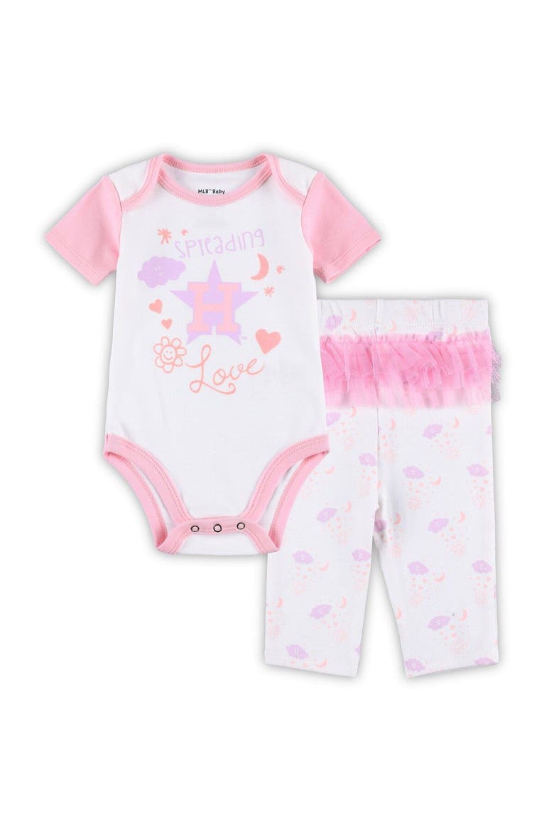 Newborn & Infant White/Pink Houston Astros Spreading Love Bodysuit & Tutu with Leggings Set, Main, color, White