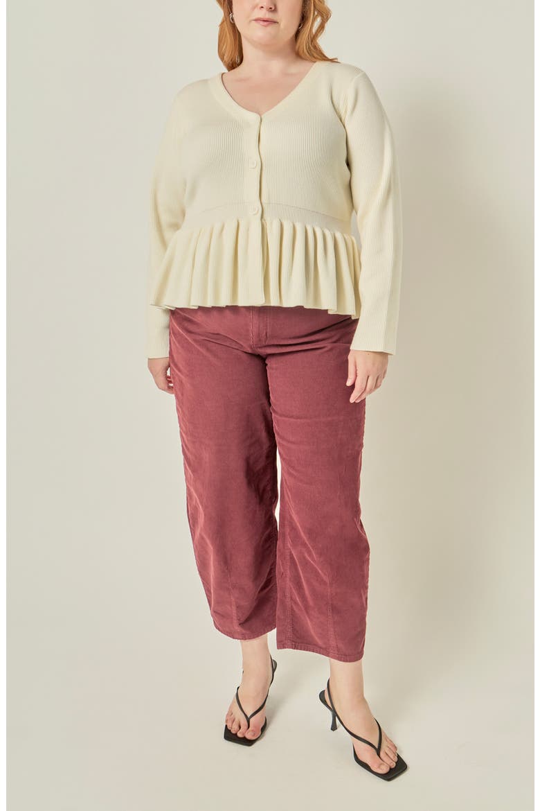 Peplum Ribbed Knit Cardigan, Alternate, color, WHITE