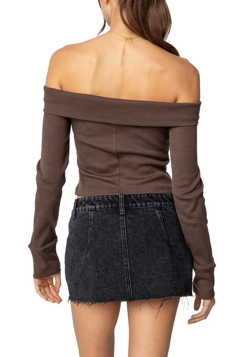 Clarissa Off the Shoulder Long Sleeve Rib Top, Alternate, color, BROWN