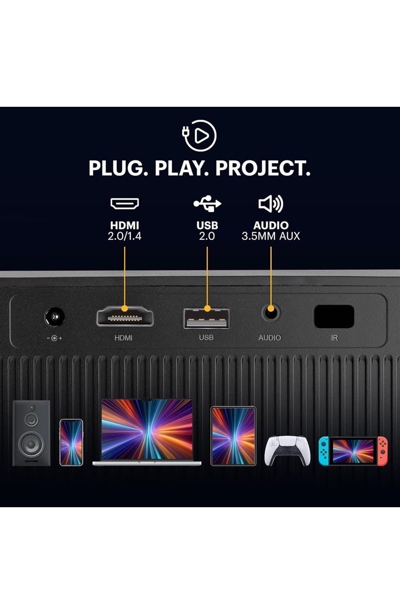 Kodak Flik X20 Full HD Smart Projector Kit with 100" Screen, Tripod, Remote, Wi-Fi, EVA Case, Alternate, color, Black