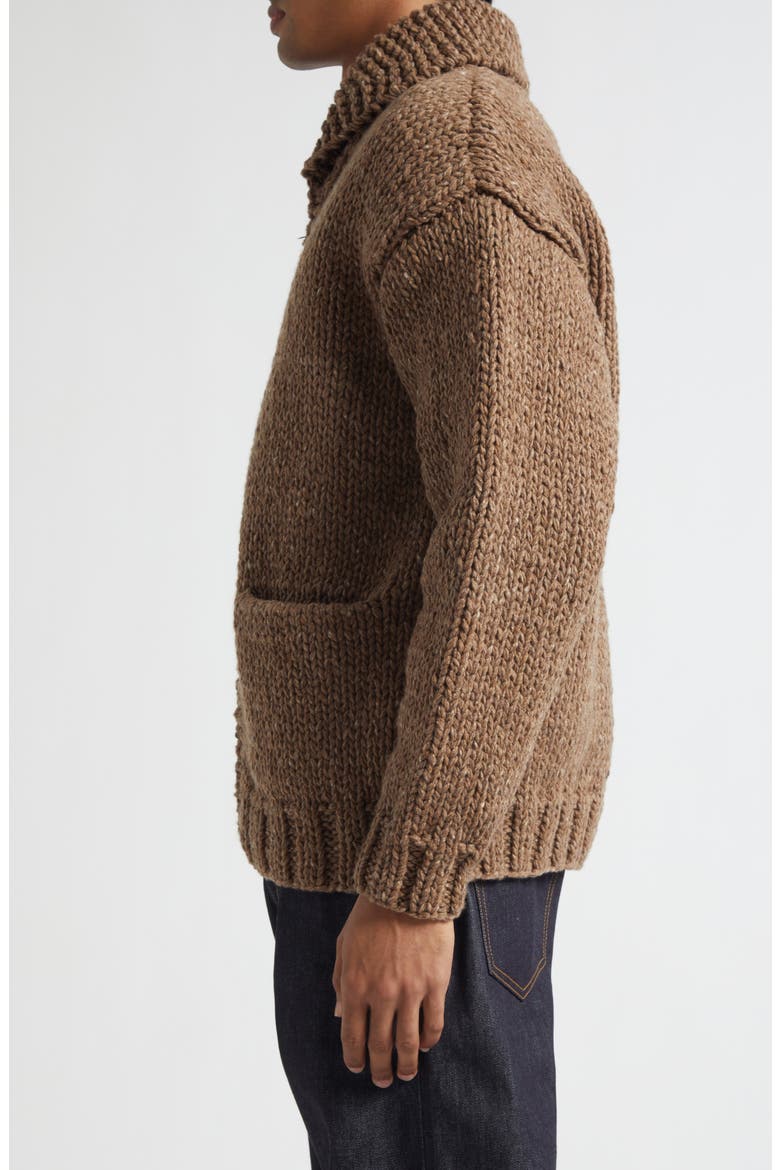 Hand Knit Full Zip Wool & Cashmere Cardigan, Alternate, color, BROWN