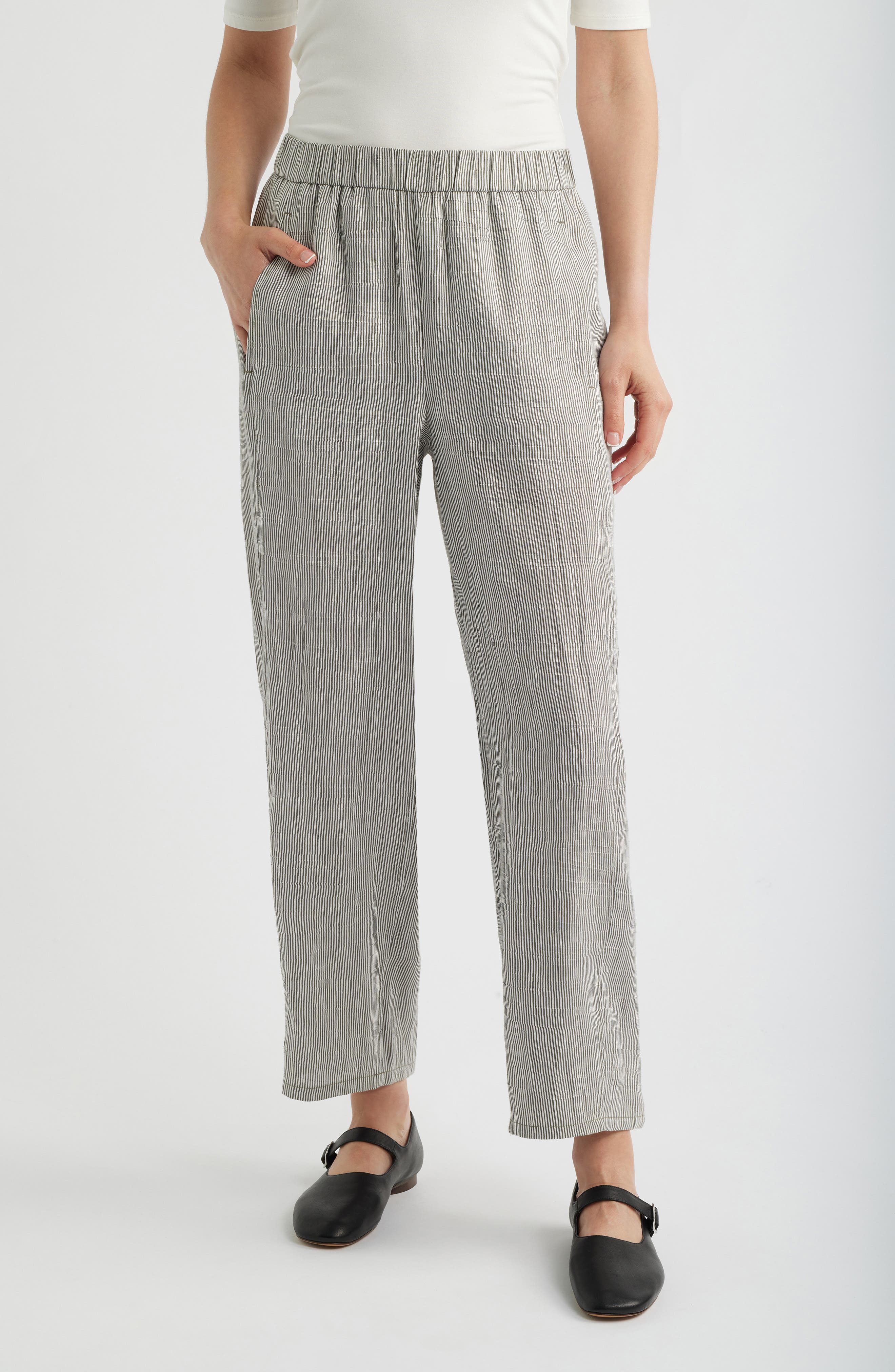 Stripe Linen Blend Ankle Pants